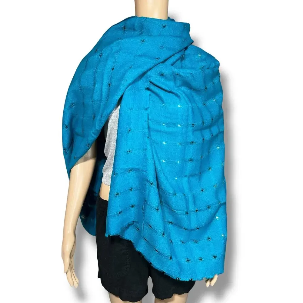 Womens Large Oversized Woven Scarf with Fringe Turquoise Teal